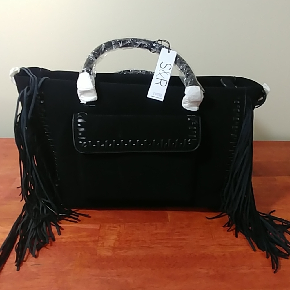 NWT Summer & Rose Black Fringed Leather Purse